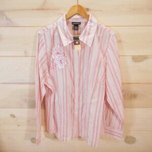 Lane Bryant Button-up Shirt Size 18/20 Pink Striped Long Sleeve Cotton NWT